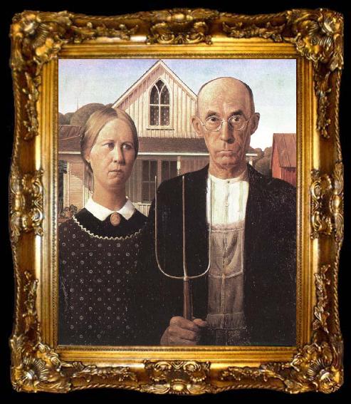 framed  unknow artist grant woods malning american gothic, ta009-2